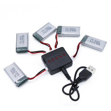 Tosiicop 3.7V 400Mah Lipo Battery - 5Pcs Drone Batteries with 5in1 USB Charger for Syma Q11 H99W H31 H6C H98 TR-C385 TR-P51 TR-F