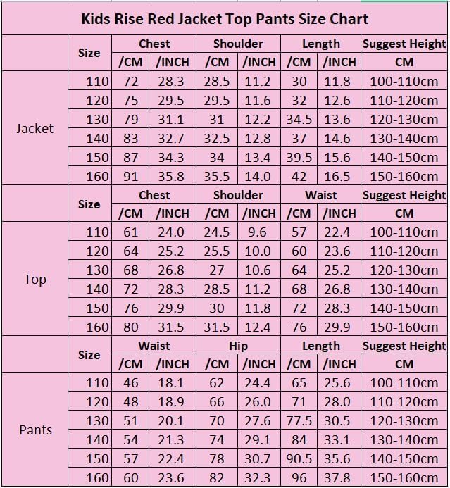 Girls Kids Rise Of Red Costume Halloween Cosplay Includes Jacket Skirt Pants Wig 4-Piece Set 5-14Y
