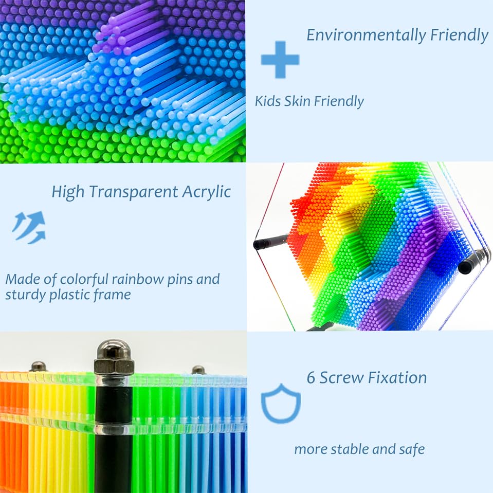 3D Pin Art Intellectual Fun Toy Rainbow Pin Art Palm Board Extra Large(7.5 X8 Inches) Arouse Sense Of Imagination Innovative Boundless Creativity (Hexagon - 7.5 X 8 Inches)