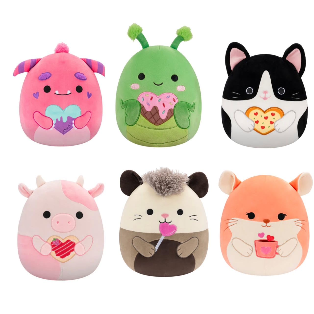 Squishmallows Mini Plush Doll Set of 6 - 5" Valentine Cow, Cat, Chinchilla - Multicolor, Soft Plush Toys - Model sqns72321