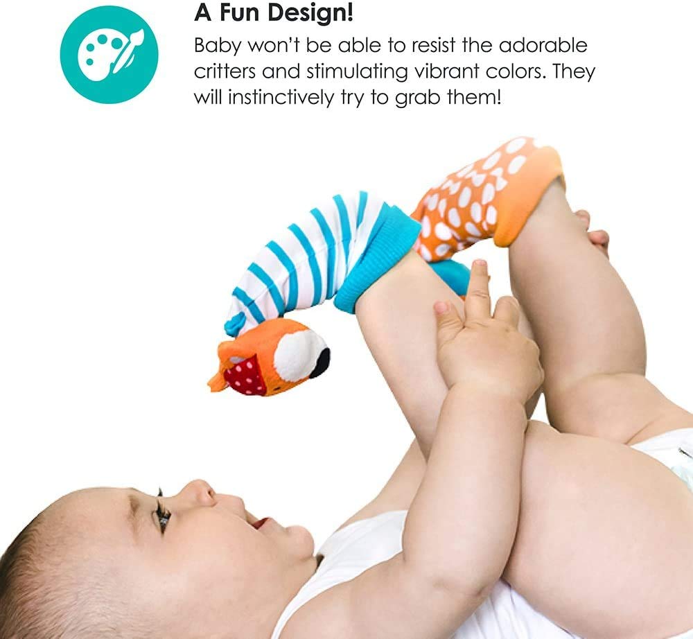 Bblv - Do - Foot Finders - Fun And Colorful Baby Developmental Socks With Rattle (Fox And Owl)