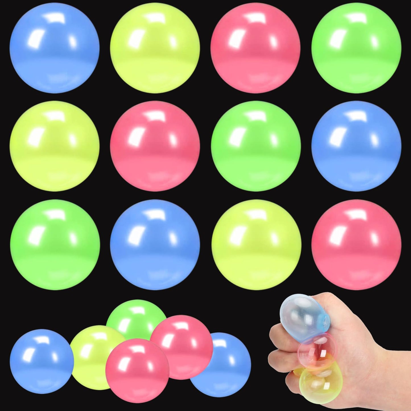 12 Pack Glow In The Dark Sticky Balls, Party Favors Fidget Toys Stress Balls For Kids And Adults, Lumi Balls Toys,Ceiling Balls,Sensory Balls,Dream Balls