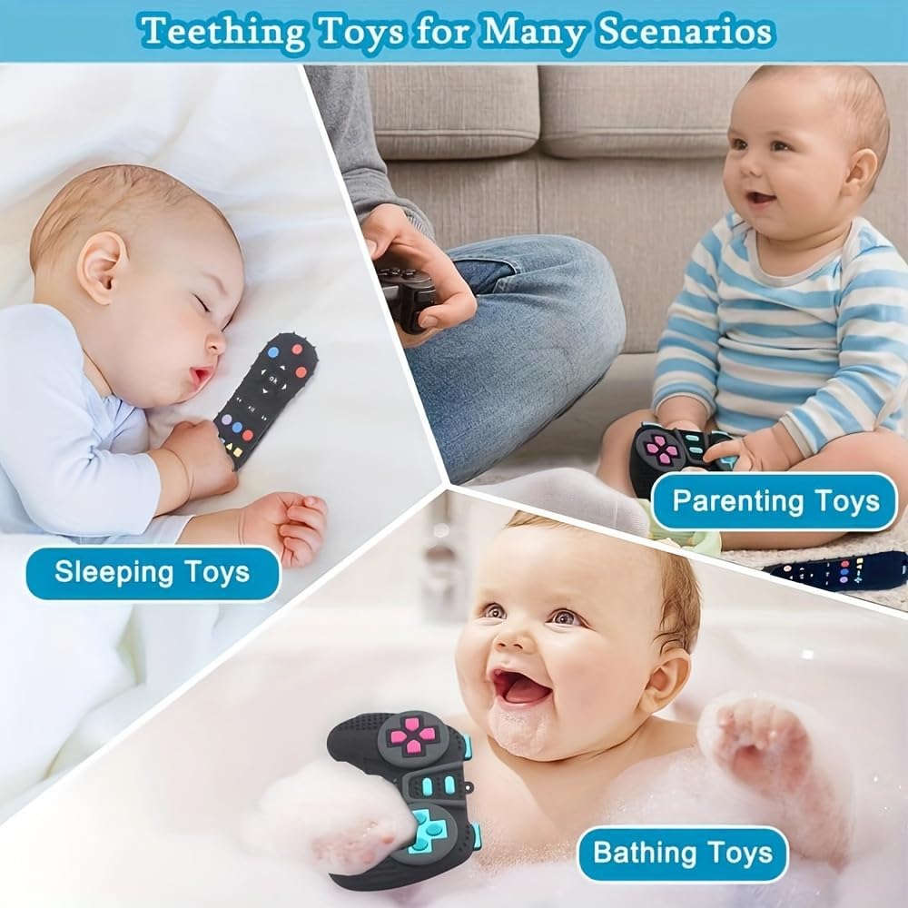 Aalfa Baby Teething Toy, Soft Tv Remote+Game Machine Shape Chew Set Intellectual Development Intellectual Development Educationa