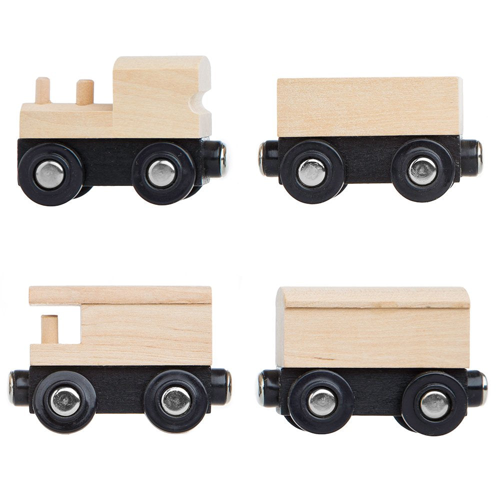 Orbrium 4 Assorted Unpainted Train Cars For Wooden Railway Compatible With Thomas, Chuggington, Brio, Great For Birthday Party T