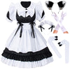 Irtysh Women Sweet Kawaii Costume Dress Anime French Maid Cosplay Furry Cat Ear Gloves Socks Set(Black S)