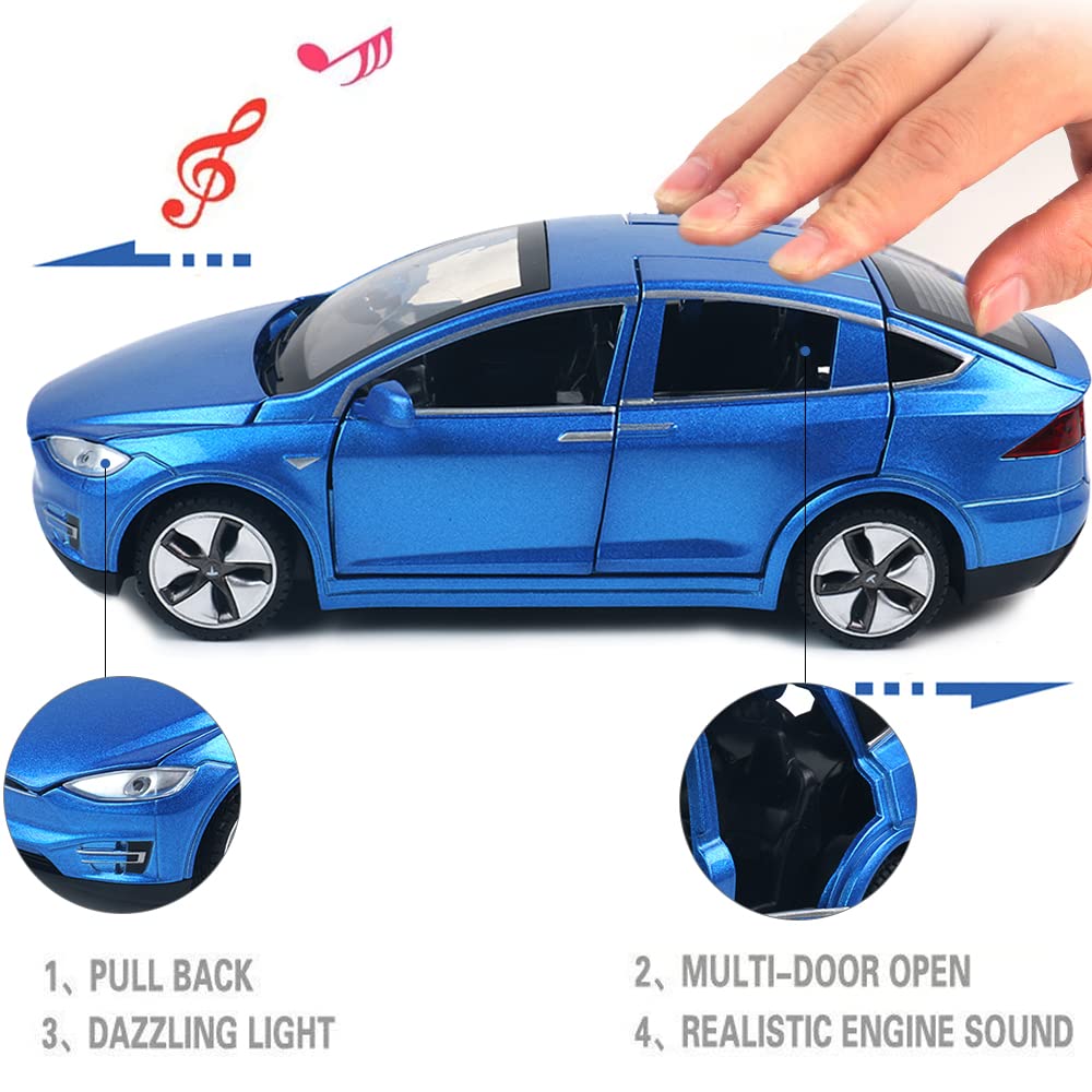 Model X Diecast Toy, 1:32 Scale Zinc Alloy Model X Car Pull Back Vehicles Door Opening With Light, Mini Collectible Model X90 Ca