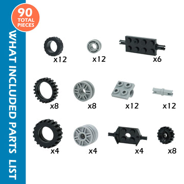 Wheels and Axles Building Blocks Set, Vehicle Truck Tires Compatible with Classic Bricks Car Parts