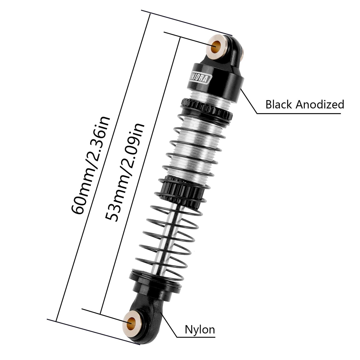 INJORA 53mm Shocks- Absorber Oil Threaded Damper for TRX4M TRX4MT 1/18 RC Crawler Upgrade (Black)