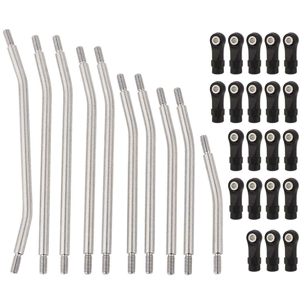 RZXYLRC 313mm Wheelbase 10Pcs Stainless Steel Link Rod Linkage for 1/10 RC Axial SCX10 II AX90046 AX90047 Rock Crawlers Metal Up