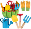 Toyrifik Little Gardener Tool Set - Kids Gardening Kit with Bag, Watering Can, Gloves, Shovel, Rake, Fork - Green