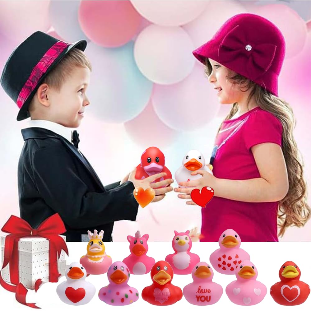 15 Pcs Assorted Rubber Duck Valentine'S Day Rubber Ducks Pink Valentine Heart Ducks,Small Rubber Ducks In Bulk Baby Shower Bath