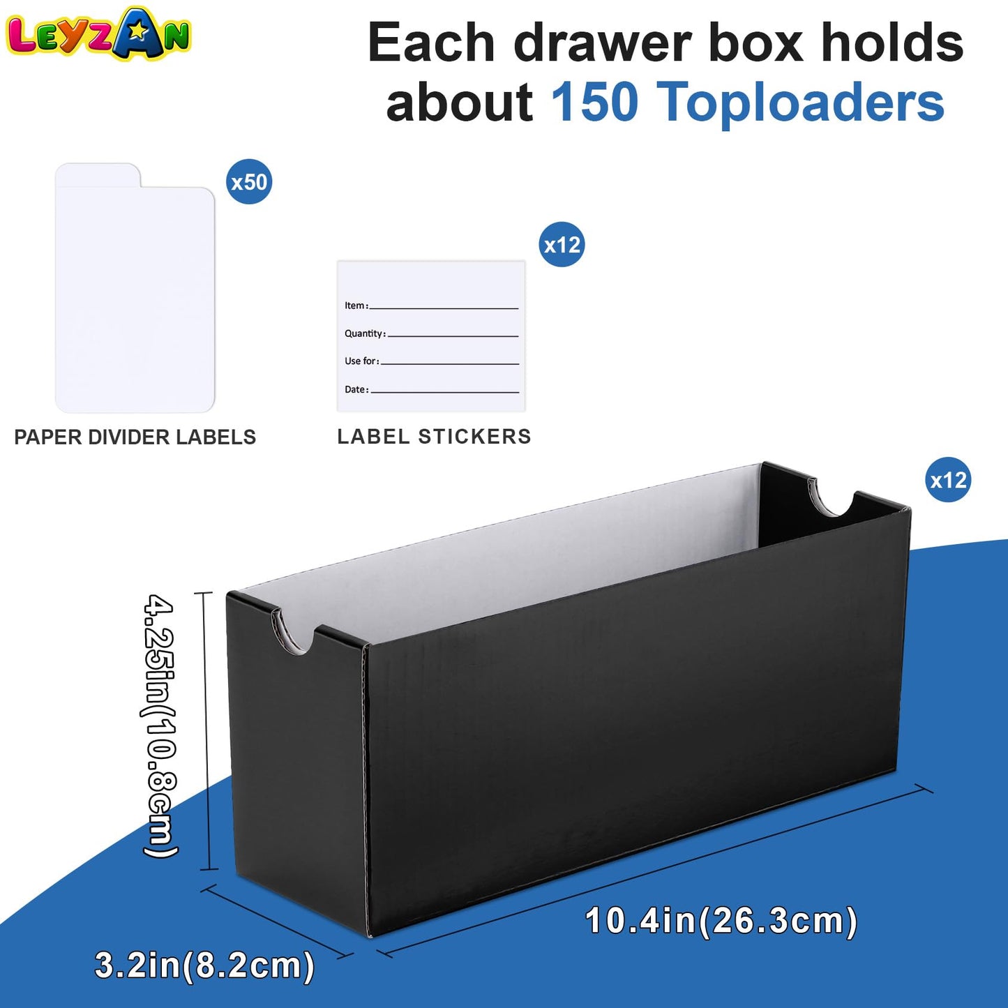 Leyzan Card Storage Box For Toploader, 12 600 Count Cardboard Trading Card Organizer Box With Dividers For Sports Tcg Mtg, Blac