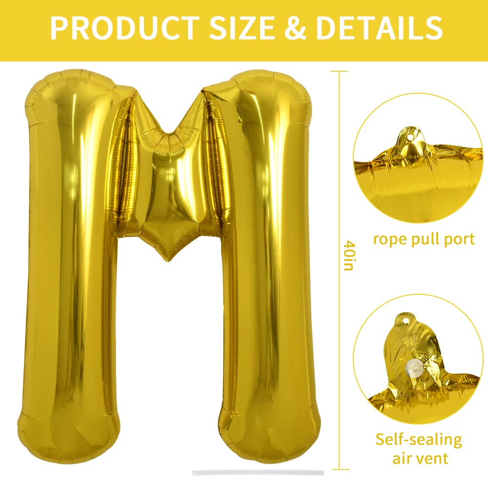 Toniful 40 Inch Large Gold Letter M Balloons Helium Balloons,Foil Mylar Big Balloons For Birthday Party Anniversary Supplies Dec