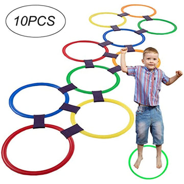 Ring Game Toys, Hopscotch Ring Game, 10 Multi-Colored Plastic Rings And 10 Connectors For Indoor Or Outdoor Use-Fun Creative Pla