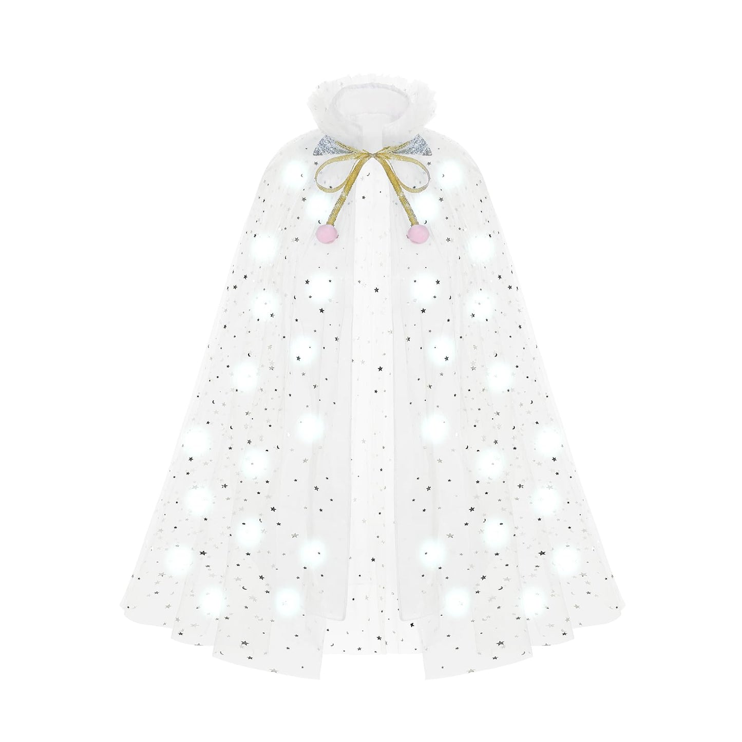 HSCTEK Light Up Princess Cape, White Princess Dress up Tulle Cape, Coloful Princess Outfit Costume Accessories Kids Toddlers Gir