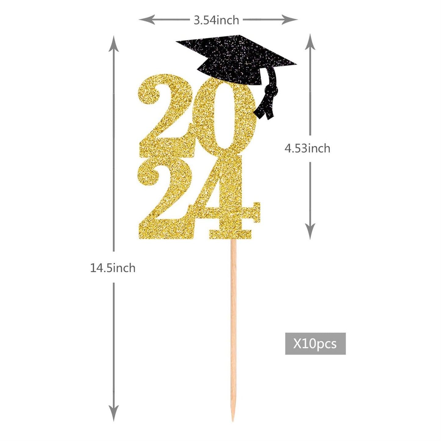 Alissar 10 Pack Glitter Gold Double Sided 2024 Graduation Party Centerpiece Sticks Glitter Table Topper Party Supplies (2024 Car