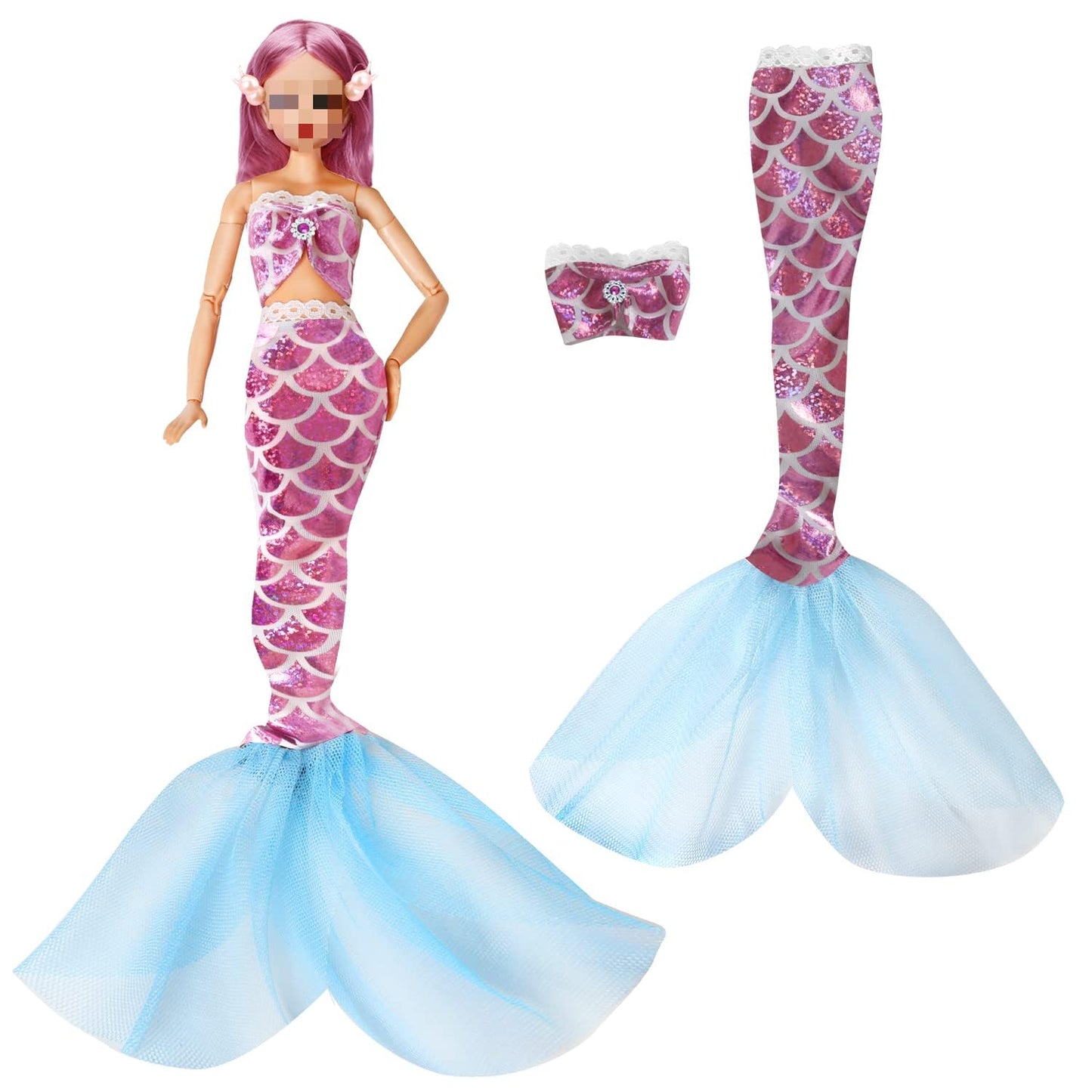 Sparkling Mermaid Doll Clothes Set - 11.5 Inch Doll Fashion Dresses For Girls - 11 Pcs Dolls Swimsuit Mermaid Clothes And Access