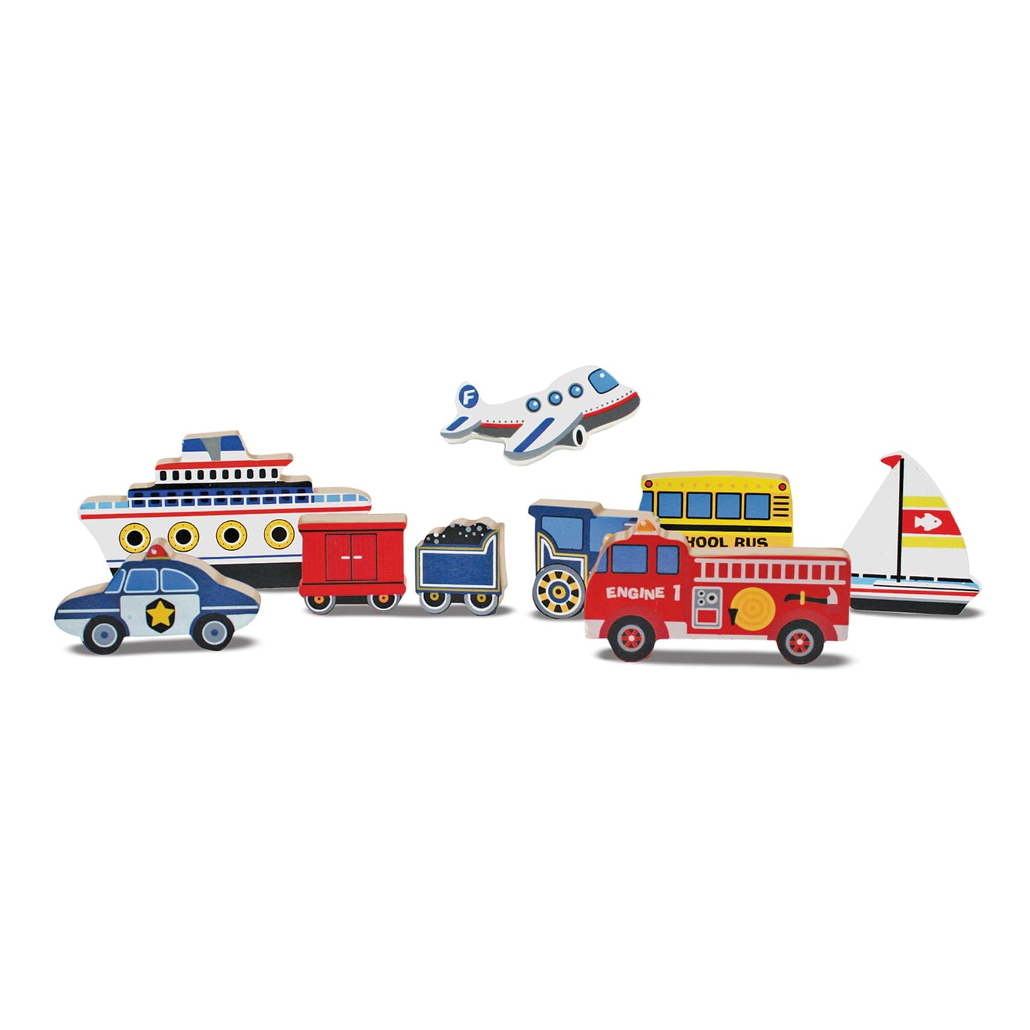 Melissa & Doug Vehicles Wooden Chunky Puzzle - Plane, Train, Cars, And Boats (9 Pcs) - Fsc Certified