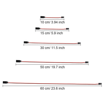 TecUnite 20-Piece 3-Pin Servo Extension Cable Set, Black PVC Wire Connectors, 5 Sizes for RC Control Board