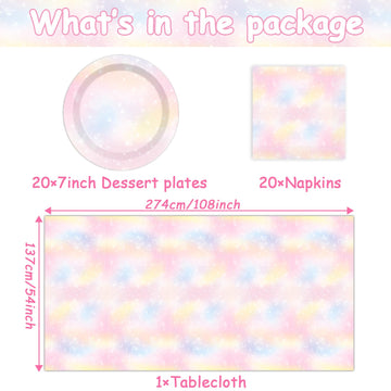 Pastel Rainbow Tableware Set Pastel Birthday Party Plates Napkins Rainbow Theme Party Disposable Table Cover Boho Pastel Dinnerware For Kids Girls Baby Shower Birthday Party Wedding Decor Supplies