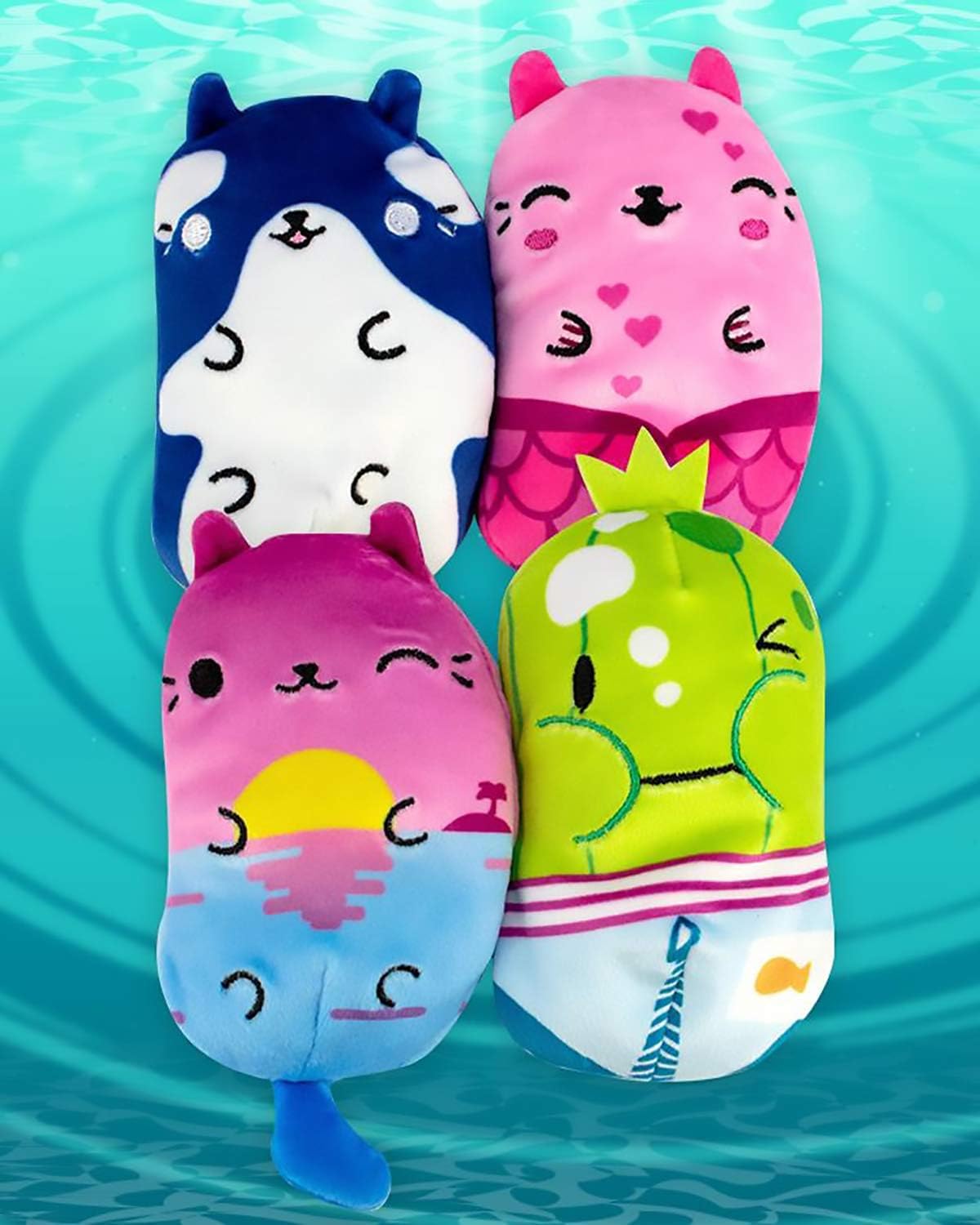 Cats Vs Pickles - Swimmy - Key West Kitty, Finely, Willy, & Walter - 4-Pack - 4 Cute Cuddly Collectible Bean Plush Toy - Are You