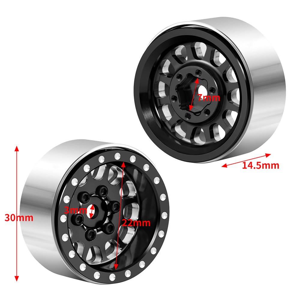 Morlordy 4Pcs 1.0 Plus Beadlock Wheel Rims For 1/24 Rc Crawlers Axial Scx24 Gladiator Deadbolt Bronco C10 Jlu Upgrade Parts (Bla