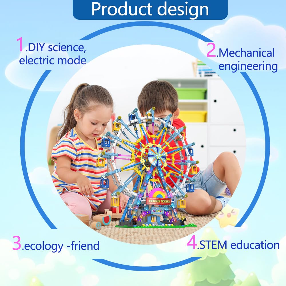 Benuefe Upgrade Rotating Ferris Wheel Building Blocks Set Toys For Kids With Light Carnival Amusement Park Construction Kits Bir
