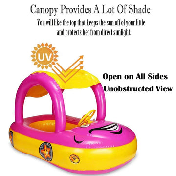 Baby Pool Float With Canopy Summer Steering Wheel Sunshade Swim Ring Car Inflatable Toys Infants Float Seat Boat For Kids Toddle