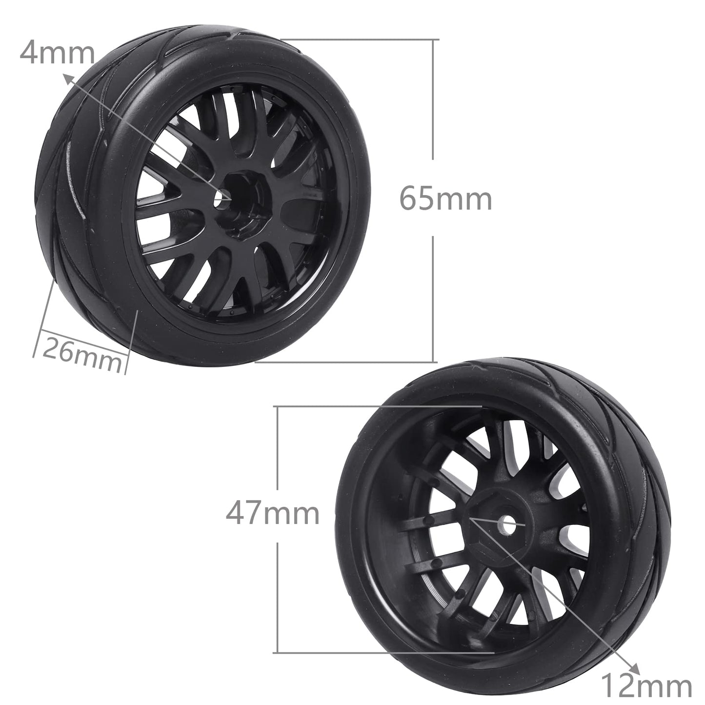 GoHobby 12mm Hex 1/10 On Road Wheels and Tires Soft With Foam Inserts for RC Touring Car Traxxas 4tec 2.0 Tamiya TT02 TT01 Drift