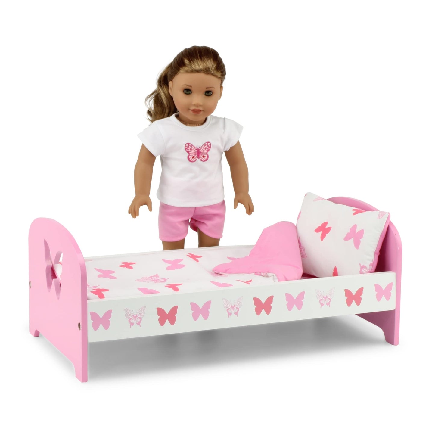 Emily Rose 18-Inch Doll Pink Toy Bed & Matching Doll Pjs! - Butterfly | 18' Doll Bed Furniture With Bedding And Doll Pajamas Gift Set! | Compatible With American Girl Dolls