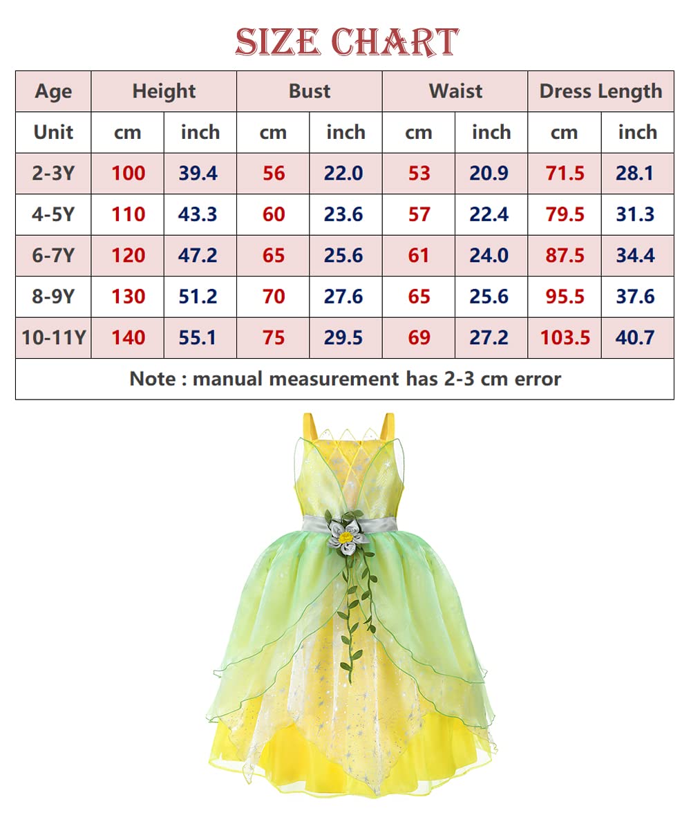 Axaxa Princess Tiana Costume For Girls Tiana Dress Princess And The Frog Costume With Headband Birthday Halloween Fancy Party Dress 2-11T