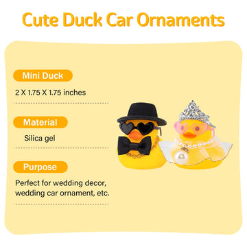 wonuu Pair Set of 2 Wedding Rubber Ducks Bride Groom Duckies Marriage Rubber Duck Mini Couple Ducky for Ceremony Gift Souvenir Marry Blessings Elegant Heartwarming Present White Gold Wedding Dress