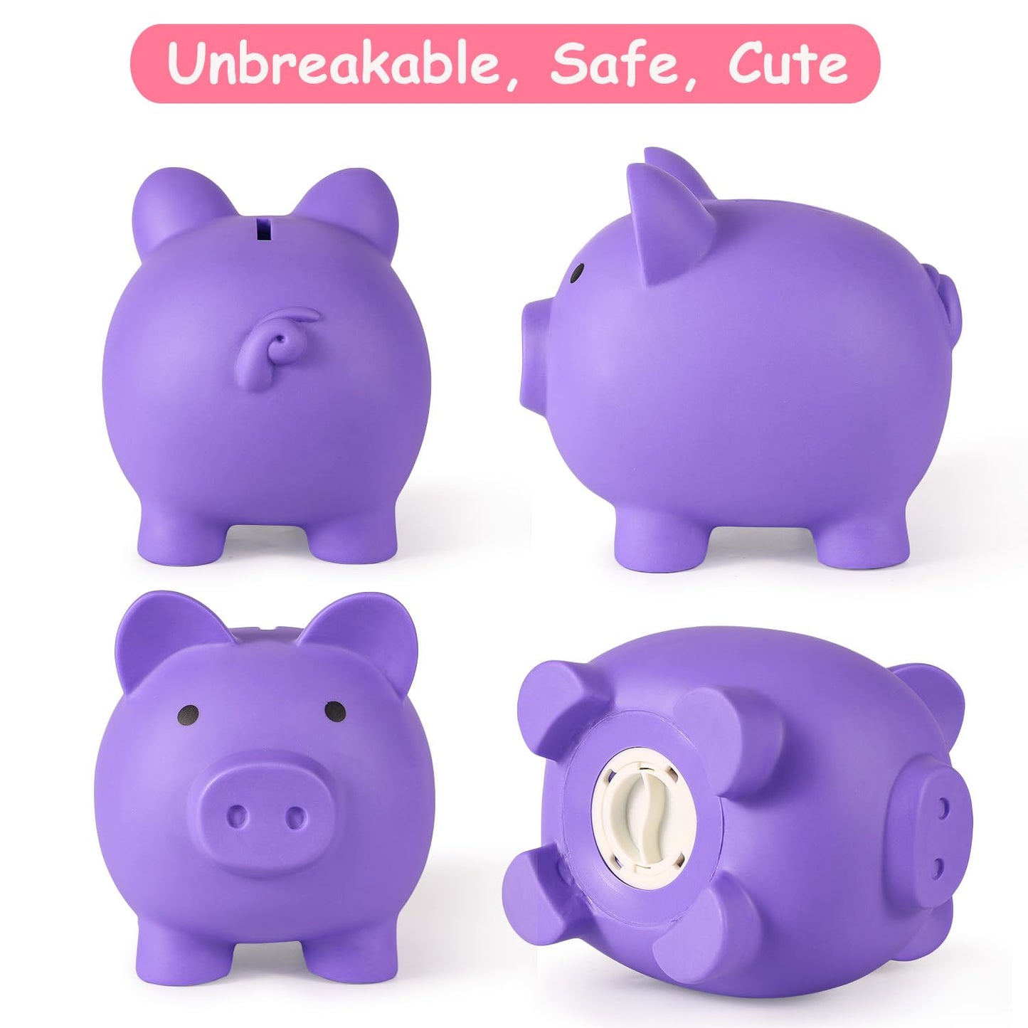 Pjdrllc Piggy Bank, Unbreakable Plastic Money Bank, Coin Bank For Girls And Boys, Medium Size Piggy Banks, Practical Gifts For Birthday, Easter, Christmas (Purple)