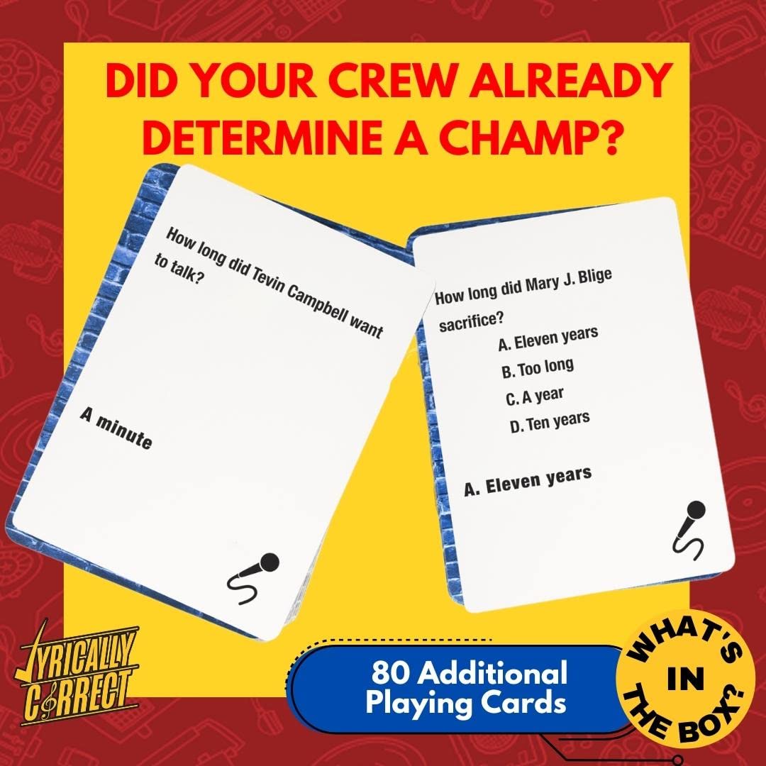 Lyrically Correct Music Trivia Card Game | Multi-Generational Family Gatherings mature-themed Game Night and Fun Trivia (90's Expansion Pack)