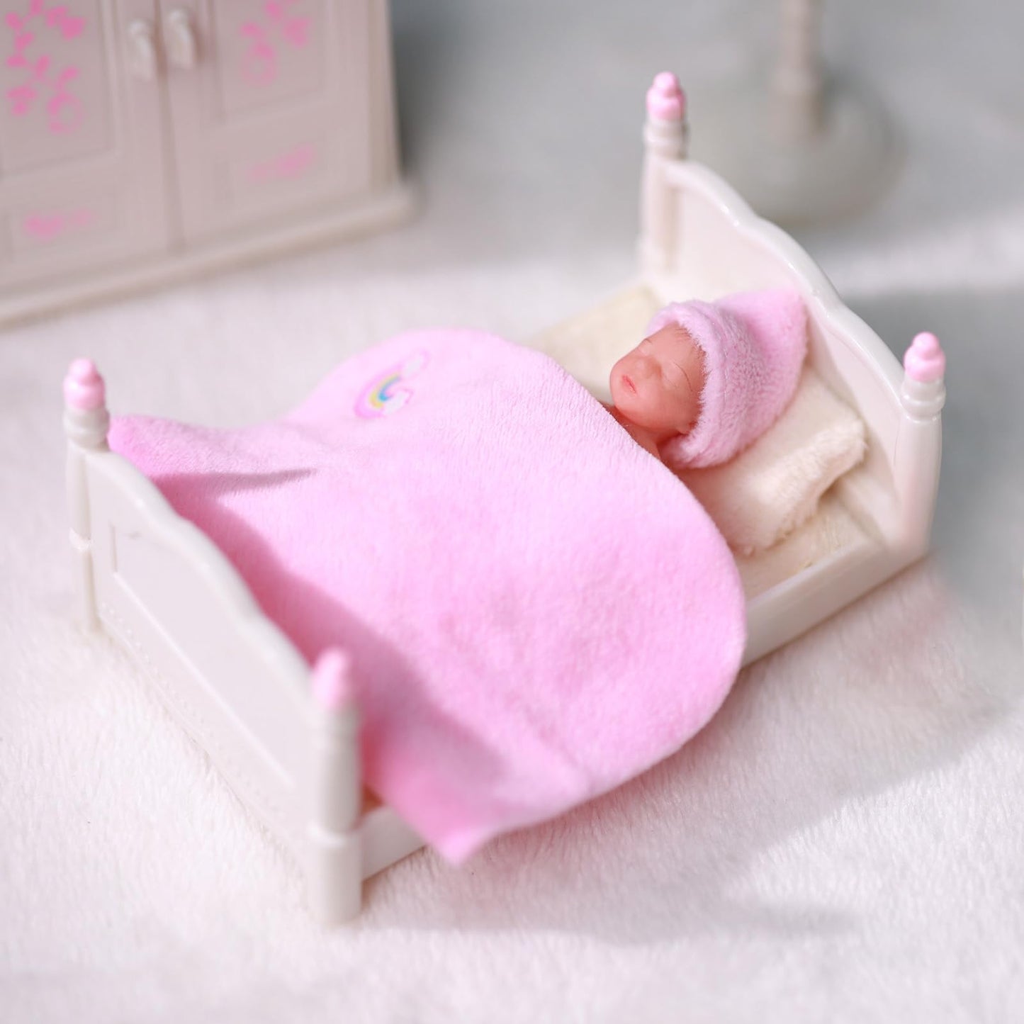 Babeside Mini Silicone Baby Dolls, 3 Inch Realistic Newborn Baby Dolls Full Silicone Sleeping Little Baby Dolls Mini Real Life Baby Girl Miniature Baby With Playset Accessories(Pink)