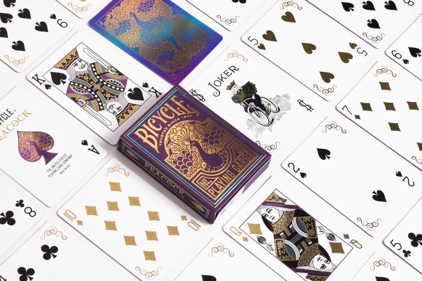 Bicycle Peacock Playing Cards - Purple - Cold Foil Premium Playing Card Deck For Card Games And Magic Tricks - Dazzling Design, Smooth Finish