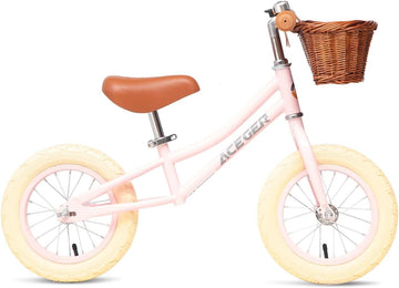 ACEGER Kids Balance Bike 12" Steel Frame, Pink, Tool-Free Adjustable Seat, No Pedal, Ideal for 2-5 Years Old