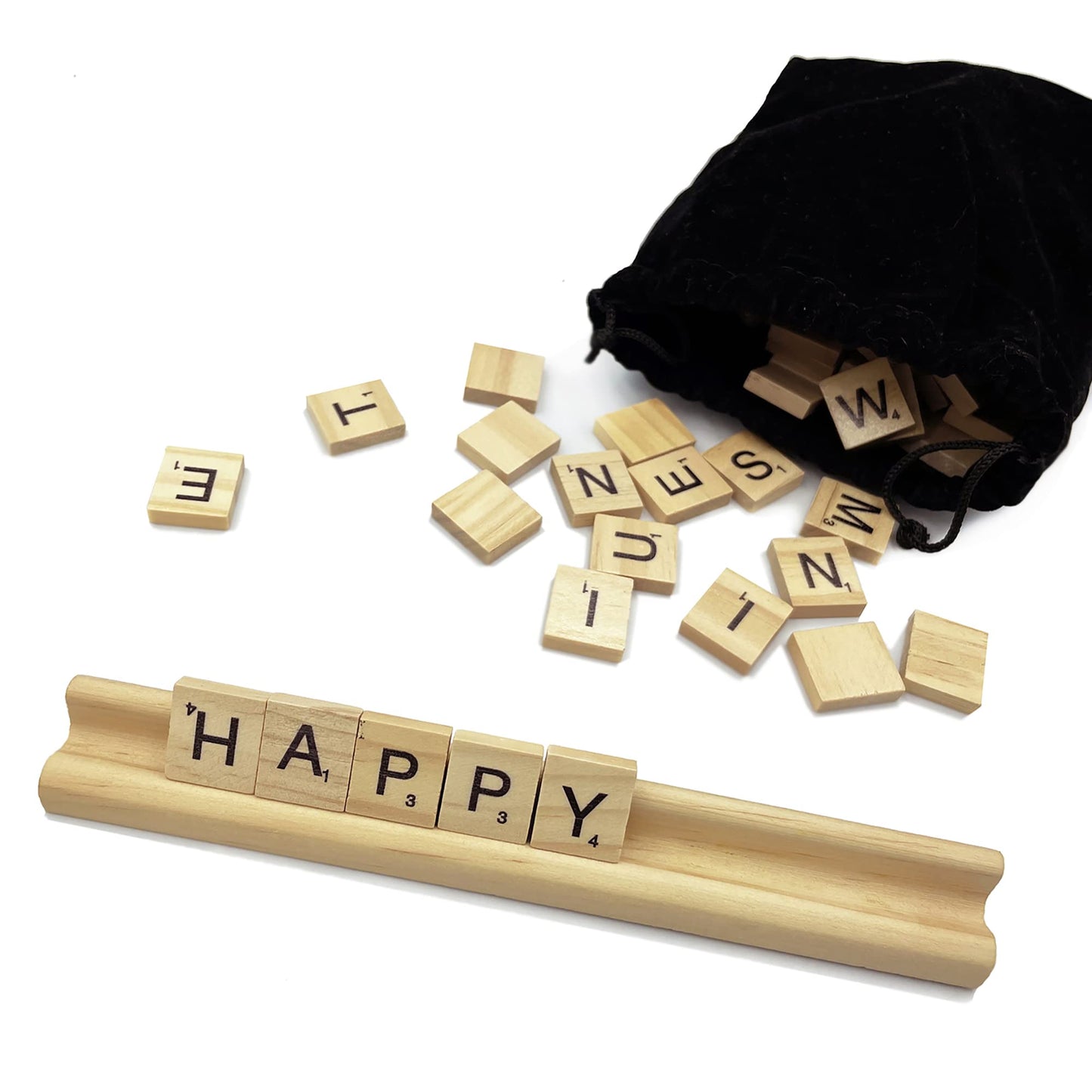 Yuanhe Scrabble Letter Tile Holders - Wooden Scrabble Rack Tray Set Of 4, For Crafts And Game Stands