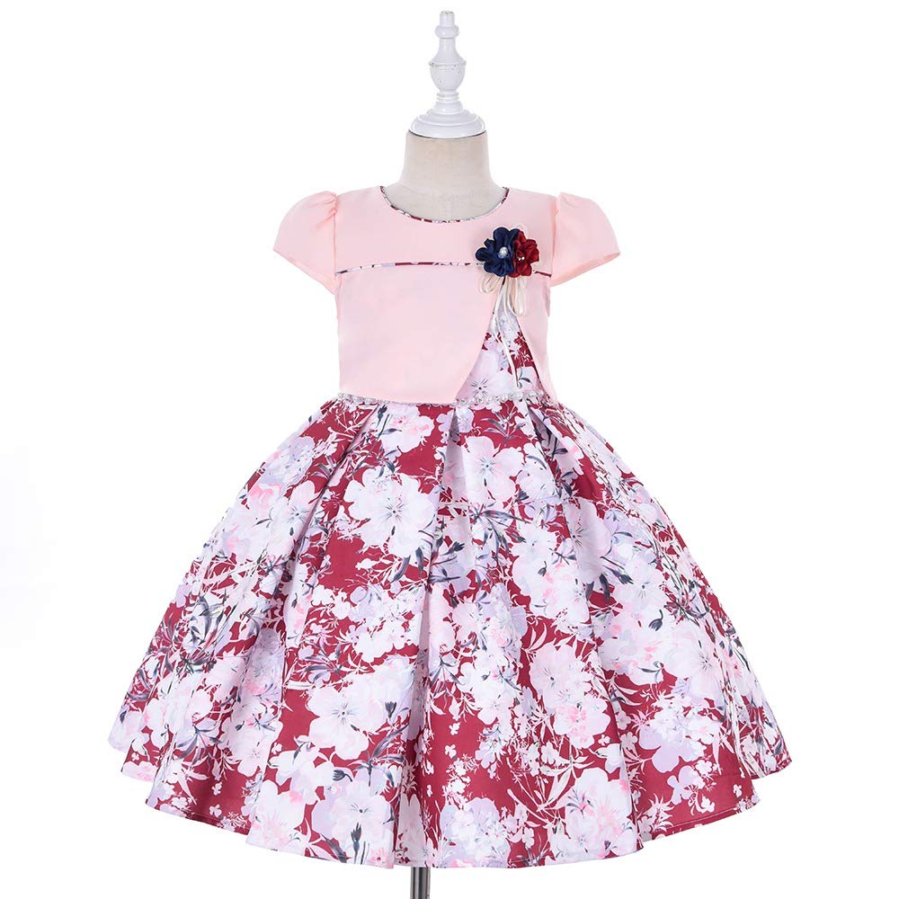 Cosplay Life Floral Dress for Girls and Young mature-themeds Fashion Flower Waistline Kids Party Festival Dress Ages 5-9 Years Old A1 (5yrs Red)