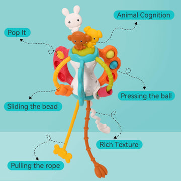 Toddlers Airplane Travel Toys Montessori Toys For Babies 6-12 Months Boy Girl Sensory Baby Infant Car Seat Toys Essentials Silicone Pull String Newborn 1 2 3 Year Old