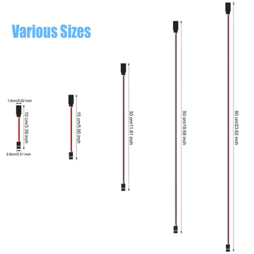 DYWISHKEY 30 Pieces Male to Female 3-Pin Servo Extension Cord Lead Wire Cable Connectors, Servo Remote Control Cables (5 Sizes)