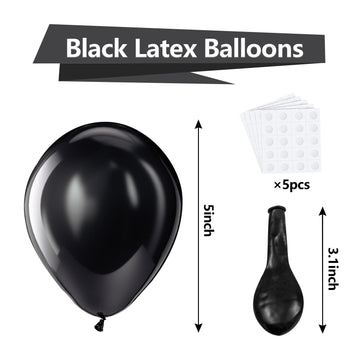 Bezente Black Balloons Latex Party Balloons - 150 Pack 5 Inch Matte Black Helium Balloons For Black Themed Birthday Graduation B