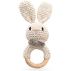 Wooden Baby Rattle, Handcrafted Crochet Bunny Rattles With Wooden Teething Ring, Beige Rabbit Newborn Toy Stuffed Animal Organic
