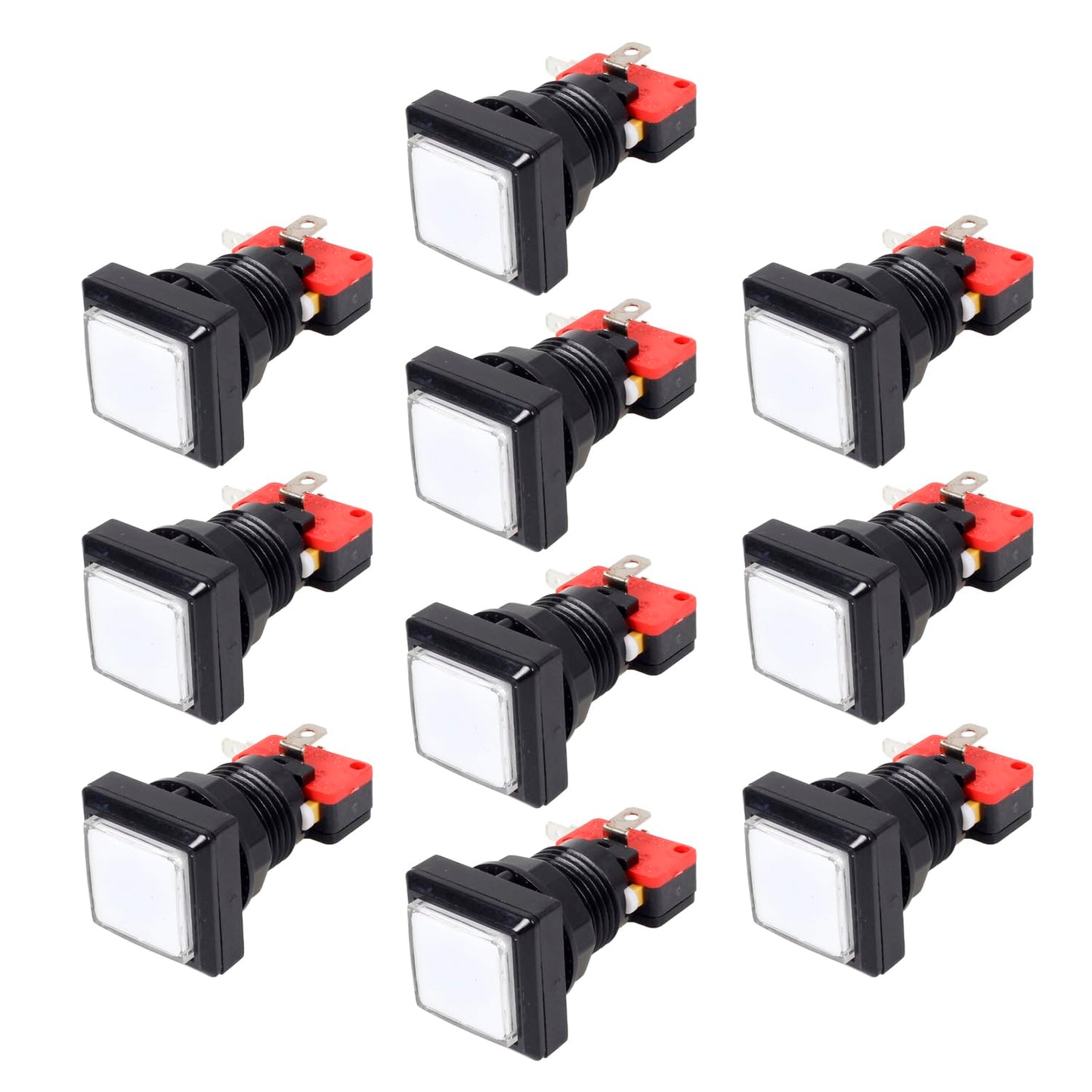 EG Starts 10x Arcade Square Shape LED Illuminated Push Button with Micro Switch Compatible for Arcade Machine Gaming Video Game Consoles Jamma Kit Parts 12V Lamp 33mm Buttons ( White Colour )