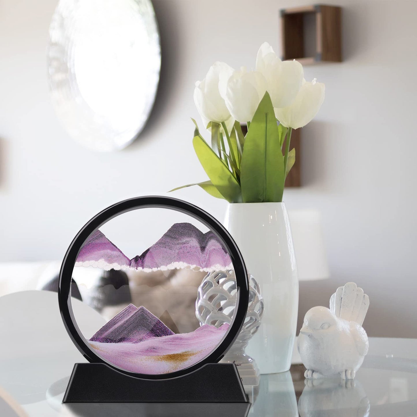 Xinbaohong Moving Sand Art Picture,Liquid Motion 3D Deep Sea Sandscape In Motion Display Flowing Sand Frame Relaxing Desktop Home Office Work Decor(10 Inch) (Purple)