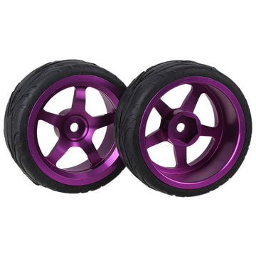 Mxfans Black Scale Pattern Rubber Tyre and Purple Alloy Wheel Rims with 5 Spoke for RC 1:10 On-Road Racing Car Pack of 4