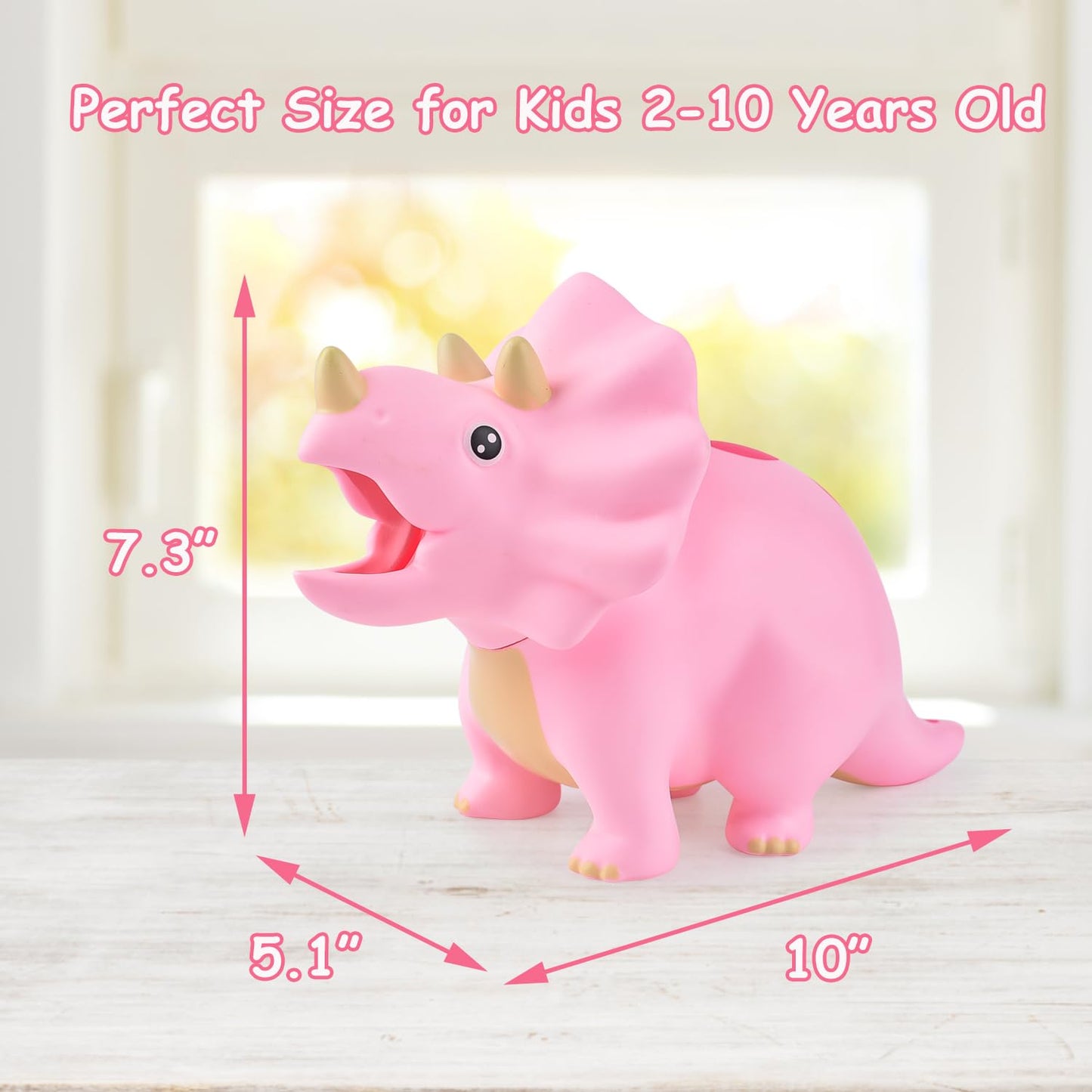 Pjdrllc Dinosaur Toys For Kids - Dinosaur Piggy Bank For Girls, Unbreakable Plastic Money Coin Bank, Great Gifts For Birthday, Easter, Christmas (Pink)