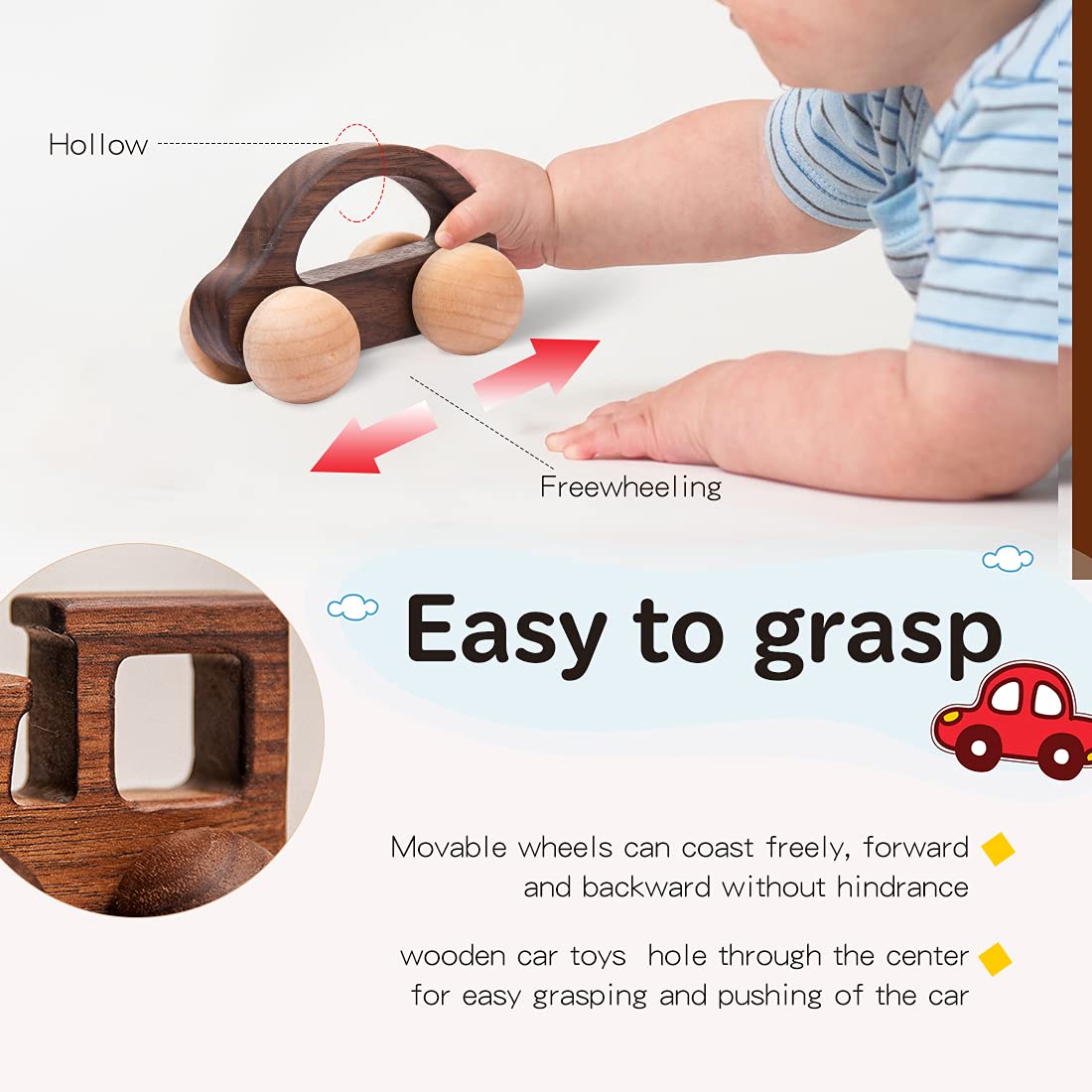 Wooden Rattle Toy Car Set 3Pcs Baby Toy Skill Development Educational Toy Environmental Protection Toy Car