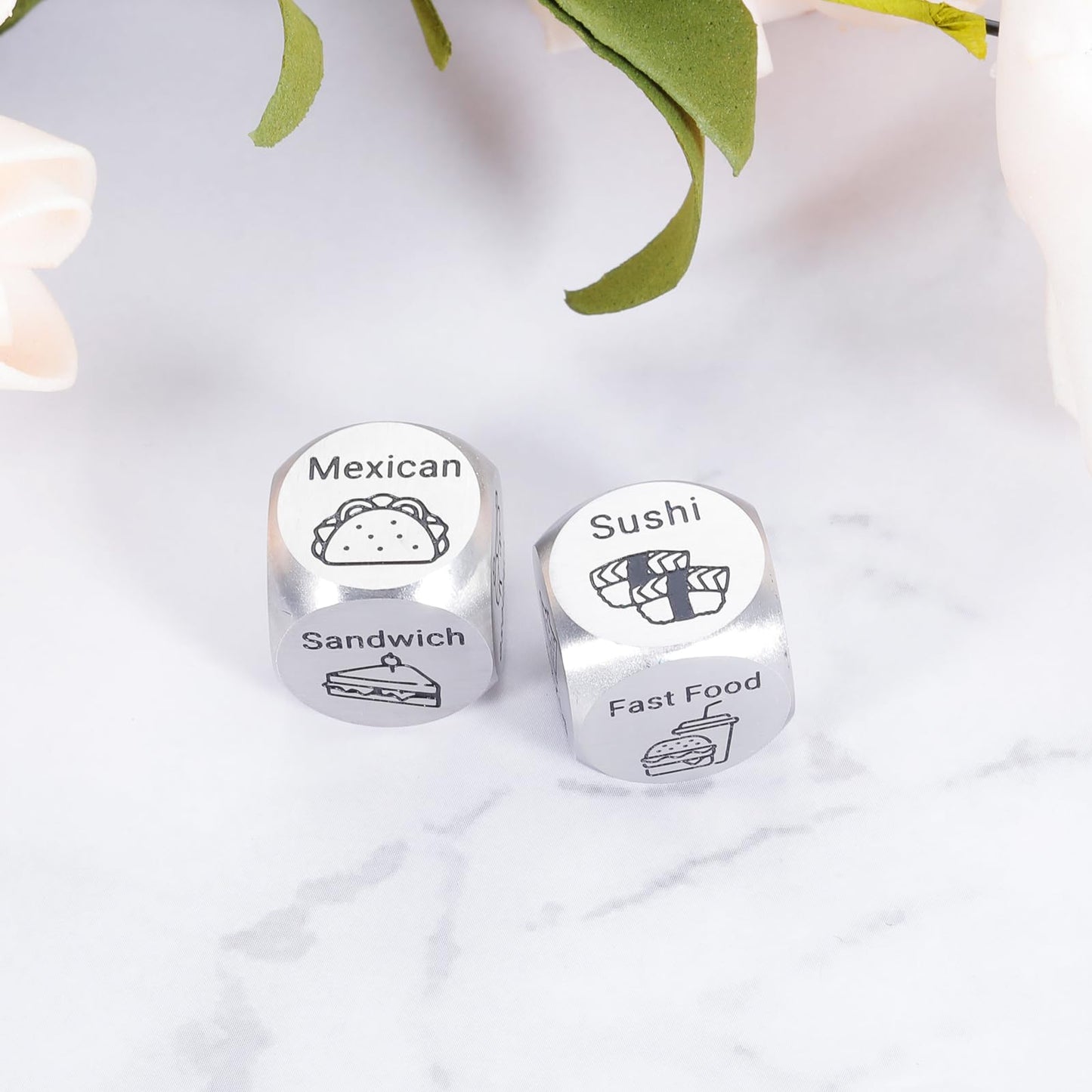 Chatquidort Dinner Dice - Fun Food & Movie Ideas for Couples, Valentine's Day Gifts, Silver