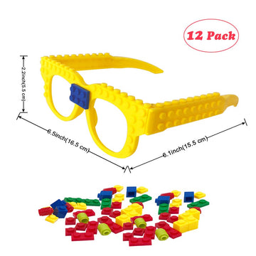 Hxezoc 12 Pcs DIY Building Bricks Glasses Building Blocks Games for Kids Creative Building Block Birthday Party Favors, Carnival